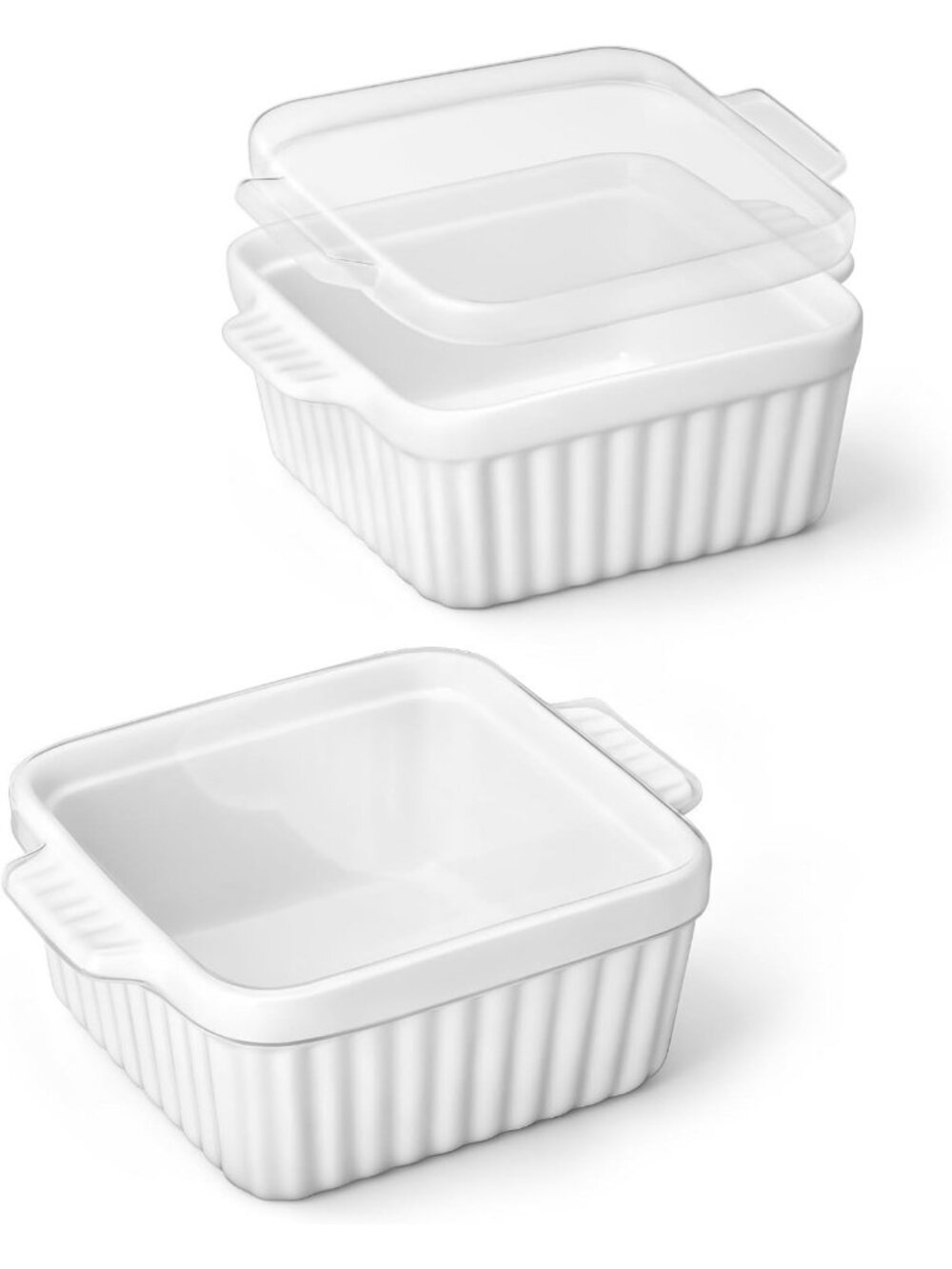 Ceramic Baking Dishes Set of 2 - Small Square Casserole with Silicone Lids, Oven